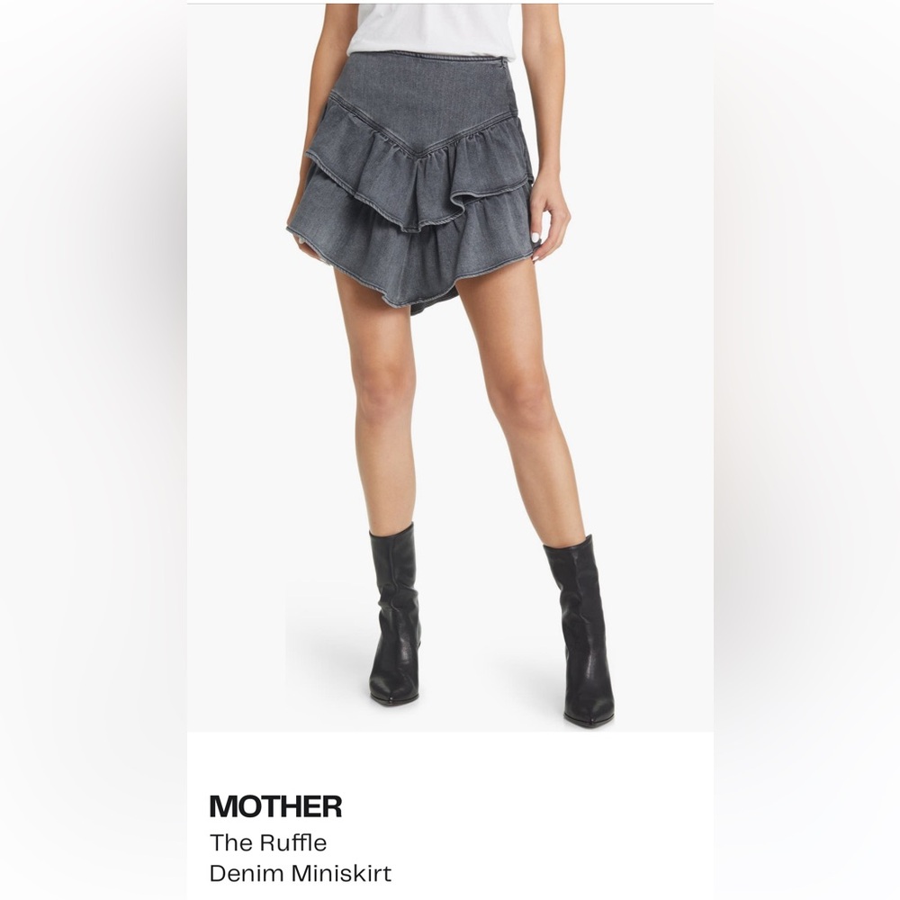 MOTHER The Ruffle Denim Miniskirt - Black